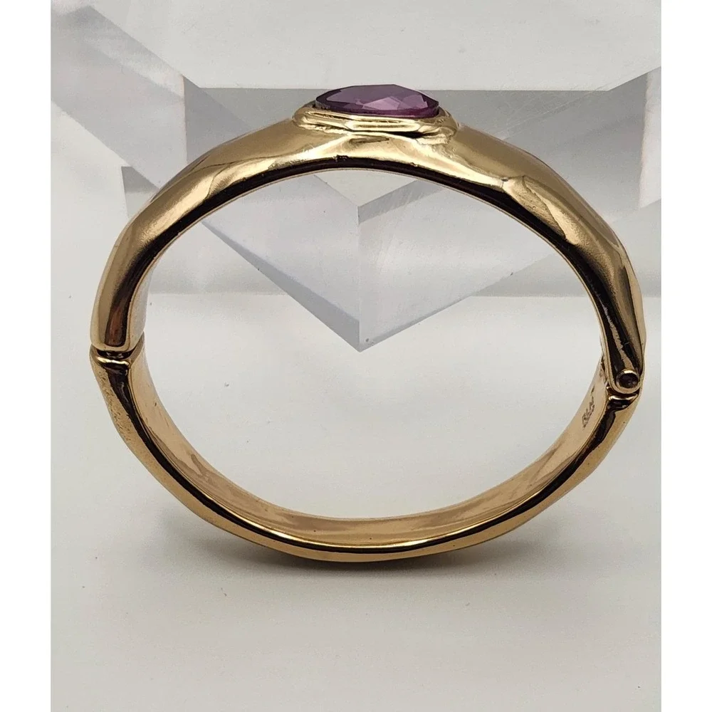 Robert Lee Morris RLM SOHO Gold Tone Hinged Bangle Bracelet Purple Crystal
